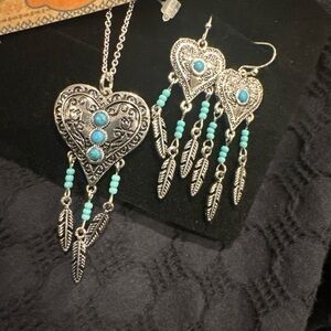 Canyon Sky Southwestern Jewelry Set Heart Dream Catcher Necklace & Earrings